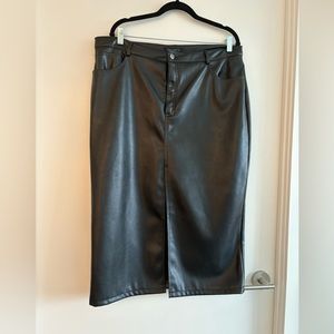 Black vegan leather midi skirt